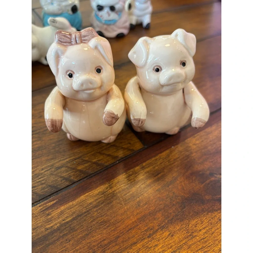 Vintage Ceramic Pig Figurine Collection Salt Pepper Shakers Farmhouse Decor Lot